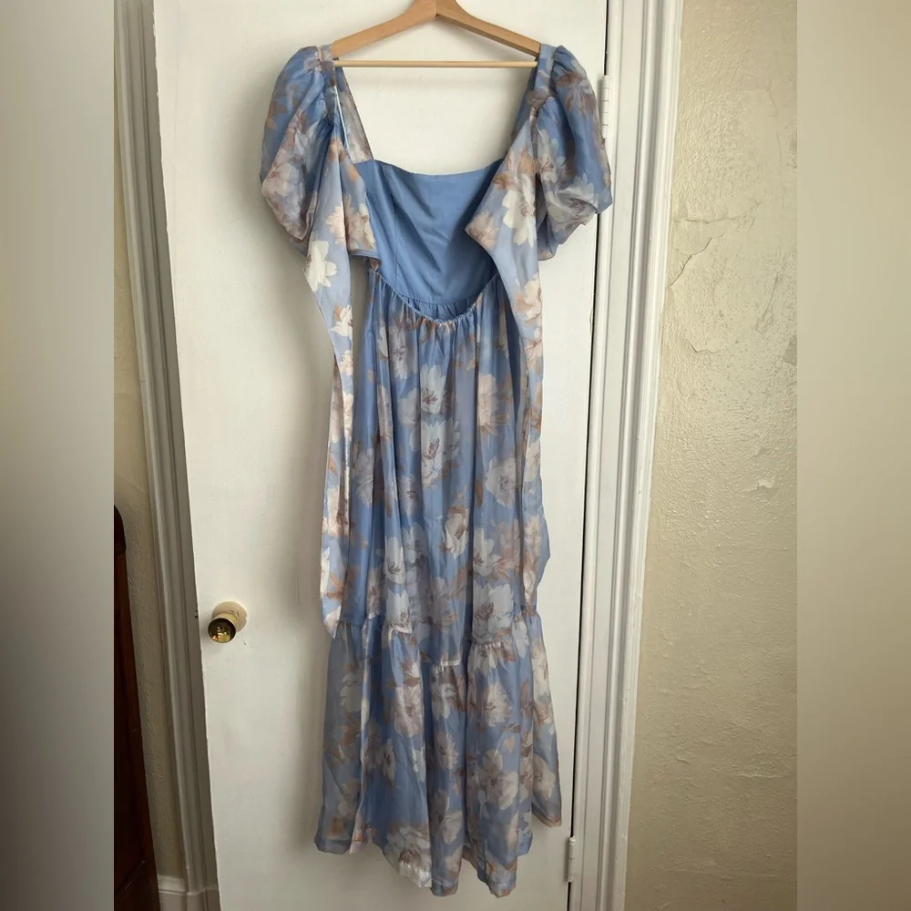 Abercrombie & Fitch Light Blue Floral Puff-Sleeve Maxi Dress